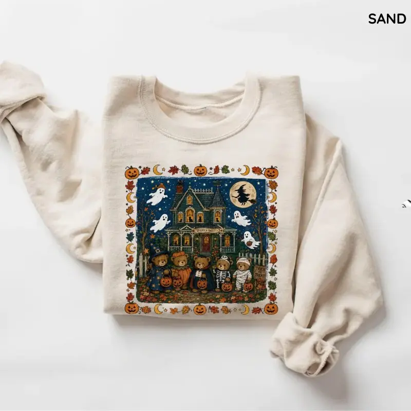 90s Bears Halloween Sweatshirt, Trick or Treat Sweatshirt , Haunted House Pumpkin Sweatshirt, Spooky Season Pullover, Vintage Halloween Sweatshirt