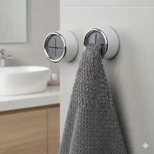 2 Press-Down Bathroom Towel Hooks, Waterproof Wall Mount Organizer, Foldable Towel Holder, Heat Resistant Fabric, Multi-Scene Use