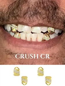 CRUSH CR 18K Gold Plated Shield-Shaped Iced Out Single Gap Tooth Grillz Paved with CZ Stones in Gold/Silver Options Perfect for Daily Commutes Hip Hop Concerts Club Nights Edgy Streetwear Fits Brunch Dates Y2K Aesthetic Outfits Special Occasions Hangou