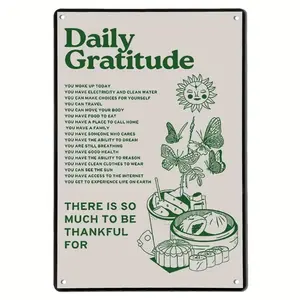 Daily Gratitude Inspiration Metal Tin Sign, Green Bohemian Home Cafe Wall Office Decoration, Garden Decoration Supplies, Indoor Home Decoration