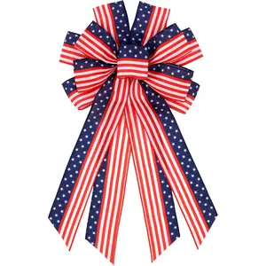 Patriotic Bow for Wreath, 20.87" Large Red White Blue Bow Wired Edge, Pre-Made Flag Bow for Front Door Memorial Veterans Independence Day (Patriotic Classic)
