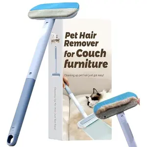 Long Handle Pet Hair Removal Tool Pet Hair Removal Brush with Handle for Couch, Grey, 17.7Inch, Adjustable Detachable Lint Roller Set for Dog and cat fur removal tool, cat lint squeegee for furniture and carpet , Adjustable Long Handle Pet Hair Rake