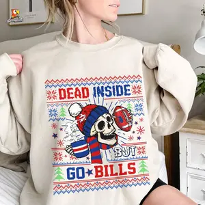 Buffalo Football Ugly Sweatshirt, Dead Inside But Go Bills Sweatshirt, Football Sweatshirt, Football Fan Christmas Shirt