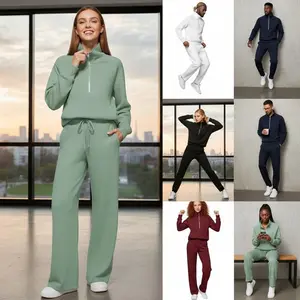 Women’s 2025 half-zip sports two-piece set with wide-leg pants – large pockets, elastic waistband, comfortable athletic wear perfect for yoga, gym workouts, running, training, activewear, casual street-style fashion outfit