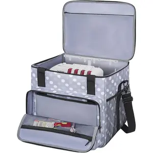 GMAK Serger Carrying Case, Universal Serger Storage Bags with Base Padding Pad, Storage Pockets, Travel Case with Shoulder Strap for Most Standard Overlock Sewing Machines and Accessories, Grey Dots