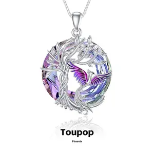 Crystal Phoenix Pendant Necklace for Women | Chain 18'' 925 Sterling Silver Pendant with Created Austrian Crystal | Hypoallergenic Jewelry Gift for Girlfriend,Mom, Wedding, Birthday, Anniversary Mother's Day | Eco-Friendly Luxury Jewelry