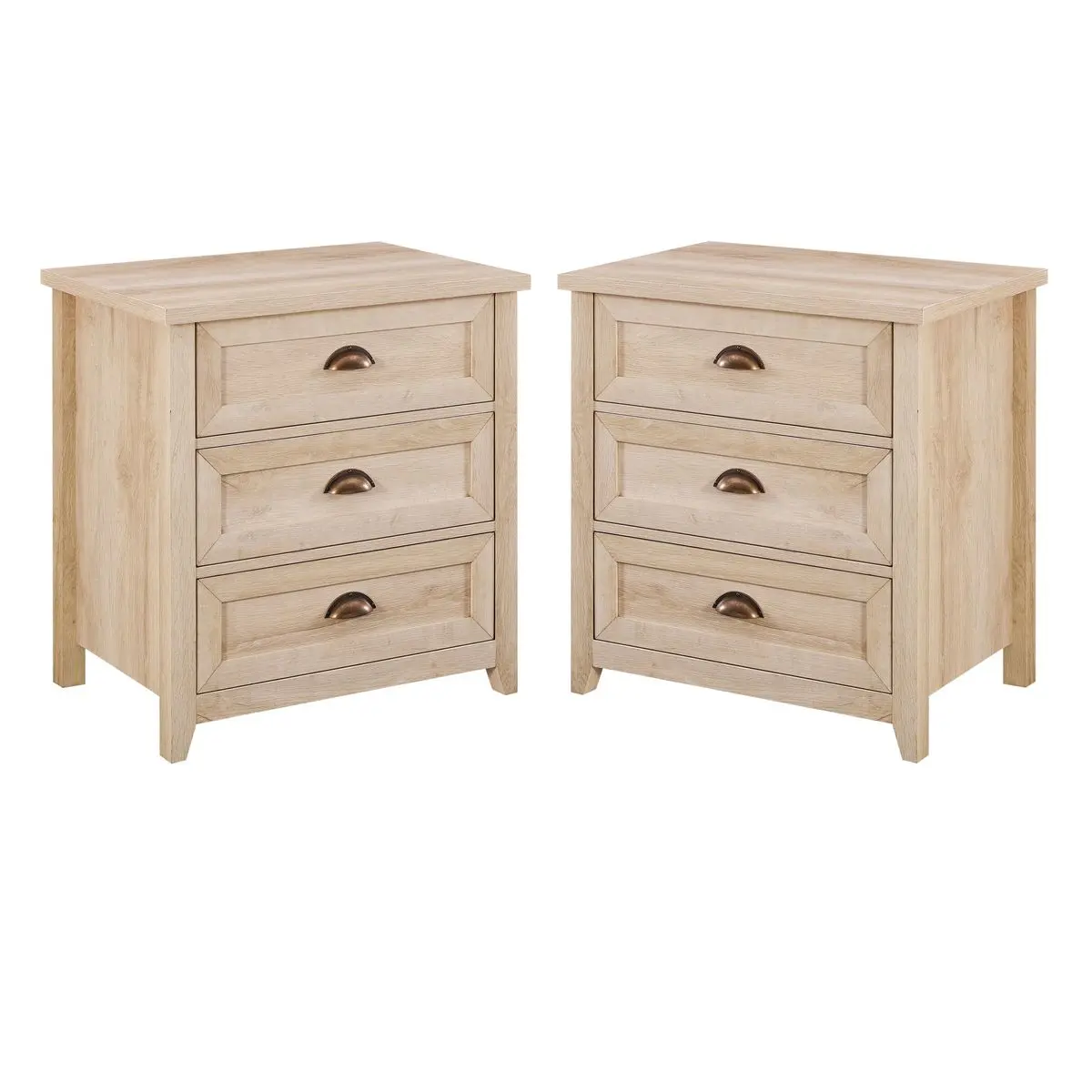Walker Edison 25 in. Odette Framed White Oak 3-Drawer Nightstand - Powder-Coated Steel Cup Handles, Durable MDF Laminate, Telescopic Gls. - Bedside Tables, 65 lbs Capacity, Requires Assembly, Built-In Drawers Bedroom Furniture for Farmhouse Homes