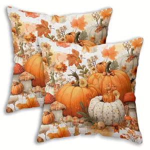 2pcs, Autumn Pumpkin Throw Pillow Covers, Contemporary Style, Printed Fall Decor for Seasonal Decoration, Pumpkin Decor, Single-sided Printing, Without Pillow Core