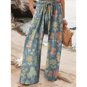 Rosette&Co Plus Size Women Floral Wide Leg Pants Casual Flowy Pants Summer Pants for Women High Waist Pants Baggy Pants Linen Pants Women Trendy Pants Women’s Clothing Casual Bottoms for Women Plus Size Clothes Comfortable Pants