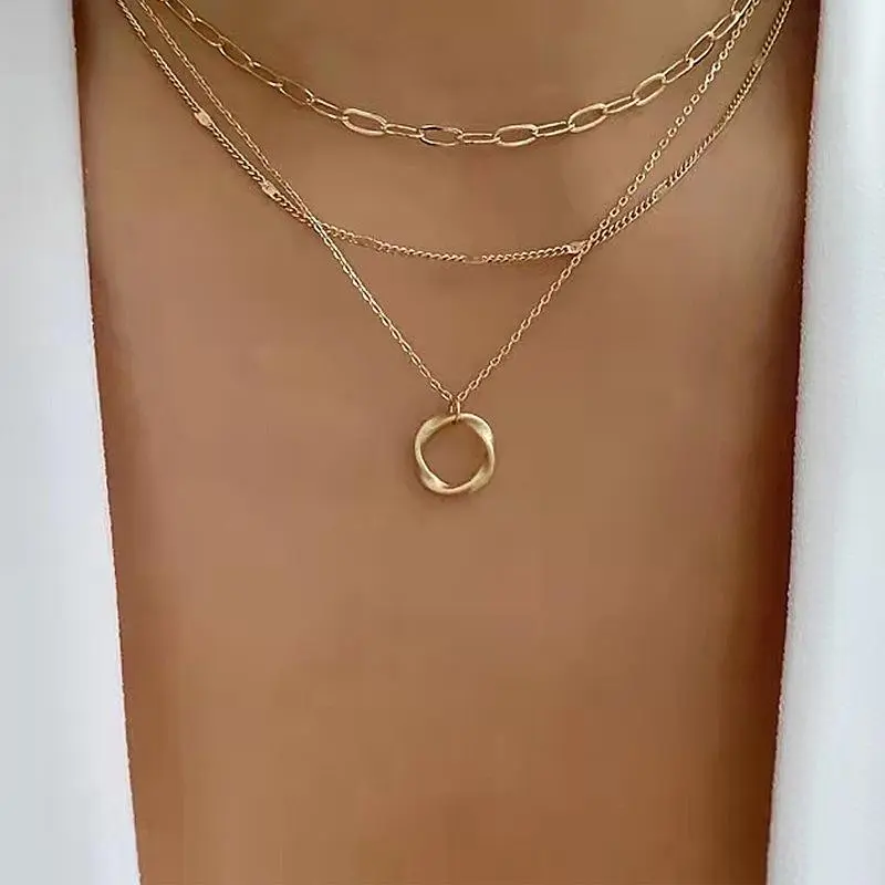 Women's 3-Piece Minimalist Layered Necklace Set, Dainty Twisted Circle Pendant Stackable Necklaces, Necklaces For Women