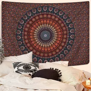1pc Bohemian Mandala Tapestry Wall Hanging Peach Light Beige Fabric, Vibrant Red Blue Orange Purple Golden Horizontal Home Decor for Bedroom, Living Room, Office, Cute Room Decor, Inspirational Space Theme Shabby Chic Design bedroom decor mens room decor
