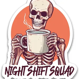 2 Pack - 3.75 x 3 “Night Shift Squad” Vinyl Decal Decor Decorative Stickers Decorative Decor Set Ornaments