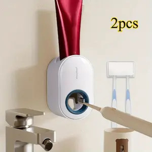 2 Pcs Toothbrush Holder Wall Mounted Automatic Toothpaste Squeezer Self Adhesive Toothbrush Hanger with Toothpaste Squeezer Beauty & Personal Care