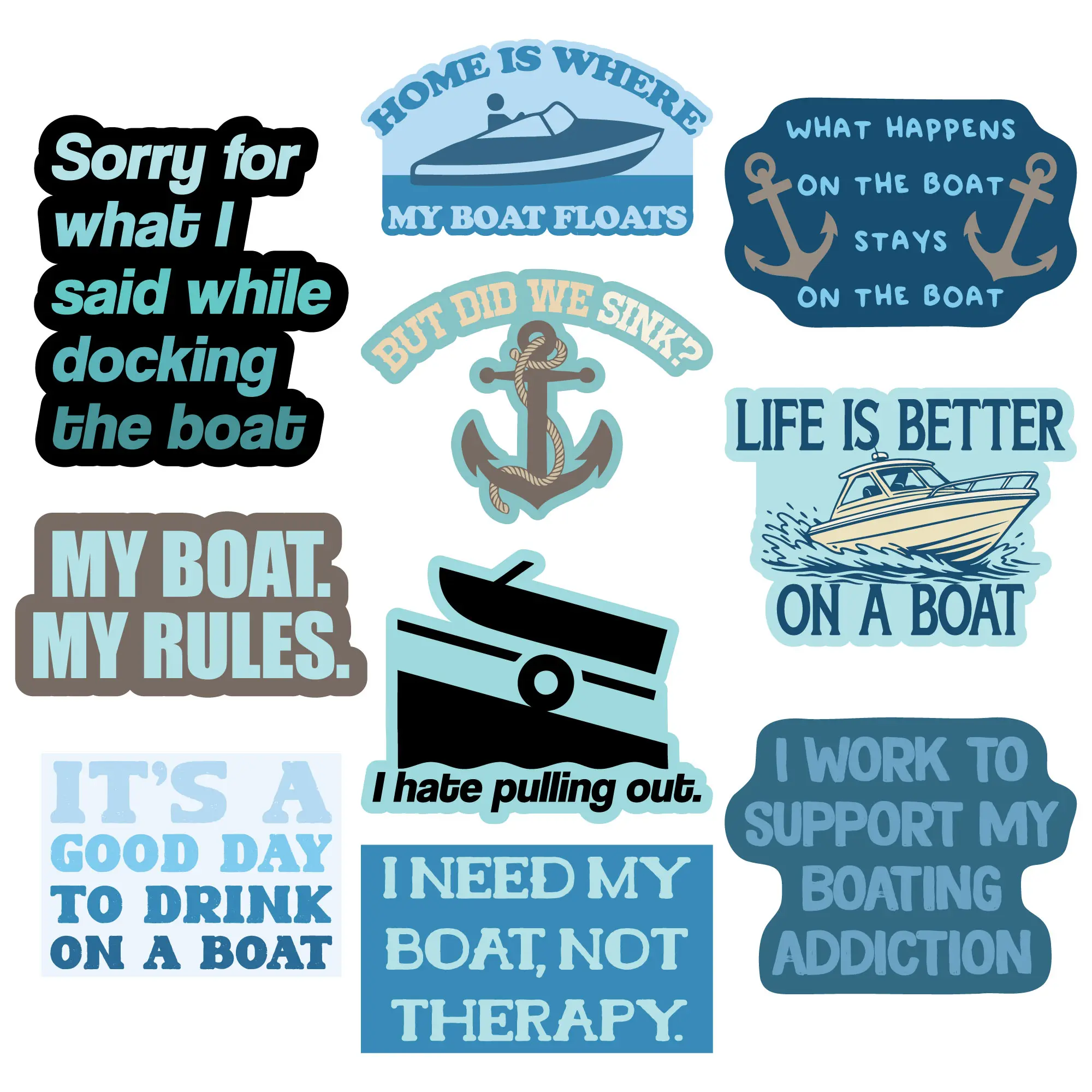 Boats Sticker Extra Large Stickers Funny Boating Adhesives with Memes Funny Stickers with Colorful Graphic Decals Summer  Funny Fishing  Multi -