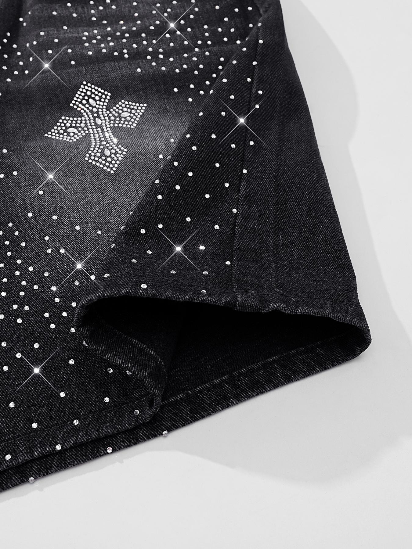 Rhinestone-Embellished Denim Shorts, Low-Rise Frayed Denim Shorts, Loose-Fit Jeans, Distressed Slim-Fit Straight-Leg Jeans