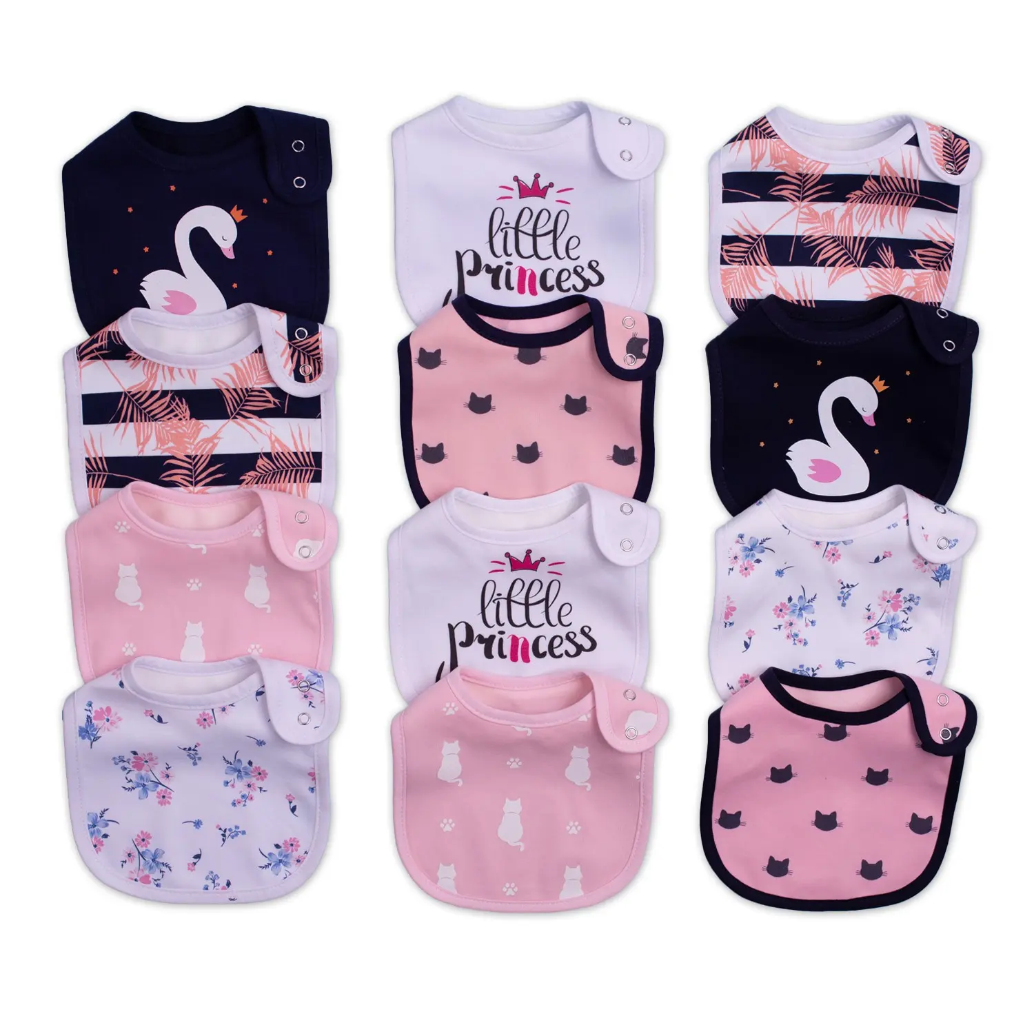 12 Pack Baby Drool Bibs Soft Skin Friendly Cotton Feeding Bibs for Boys Girls Adjustable Snap Closure Waterproof Breathable Teething Feeding Spit Up Protection Easy to Clean Cartoon Dinosaur Animal Prints