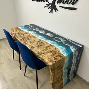 Ocean Art Working Desk, Computer Table, Dining Table & Coffee Table - Durable Design with Ocean Theme and Natural Wood Finish