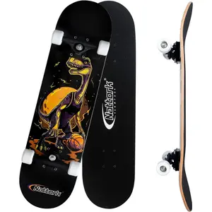 31 Inch Complete Skateboard 9 Layer Canadian Maple Wood Trick Skateboard,Durable Standard Skate Board Smooth Rolling Beginner Cruiser Skateboard for Boys Girls Youth Teens Outdoor Street Sports Fitness Workout