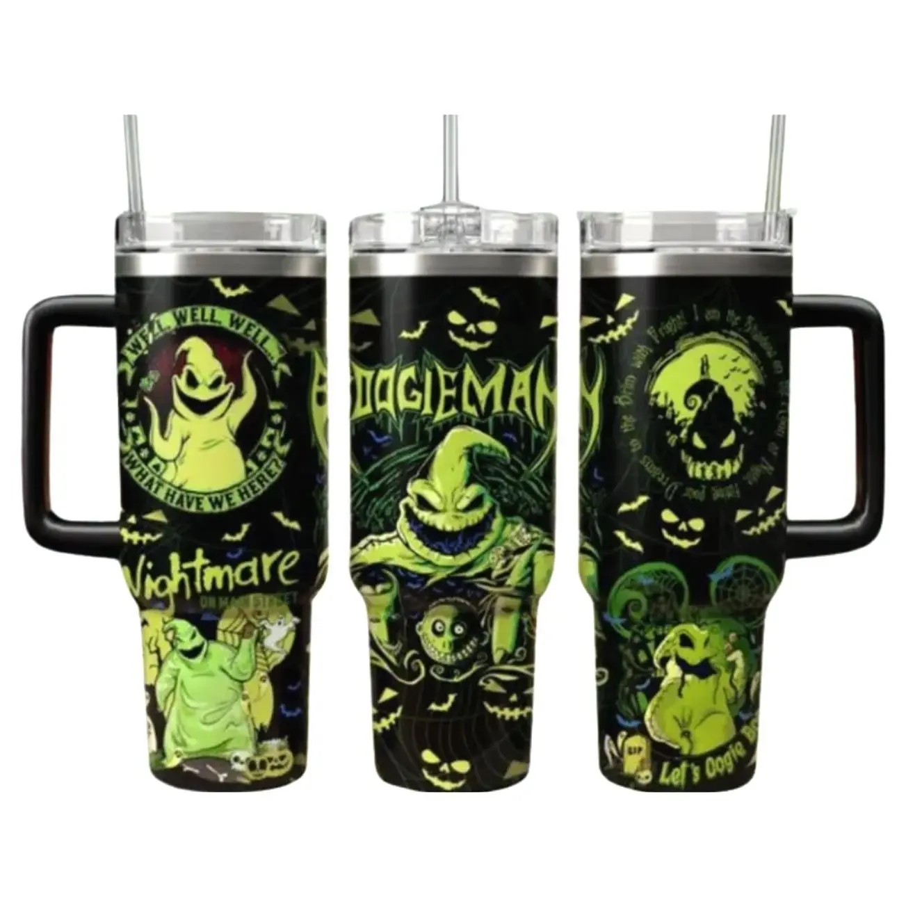 20oz/30oz/40oz Halloween Oogie Boogie Stainless Steel Tumbler – Insulated Travel Mug with Handle, Horror Movie Inspired Cup, Nightmare Before Christmas Fan Gift