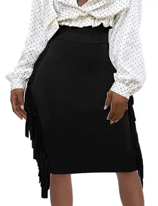 Women's Tassels Pencil Short Skirts Solid Color High Waist Side Fringe Bodycon Sexy Curve Skort for Concert and Party Outfits,Plussizes Minimalist Basic Lady Bottom