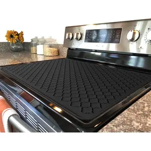 Silicone Stove Mat for Glass Top - XL Dish Drying Mats, Glass Cooktop Protector, Range Covers for Electric Stove (Black Grid,28x20) Coasters Tableware Kitchen Kitchenware Oven