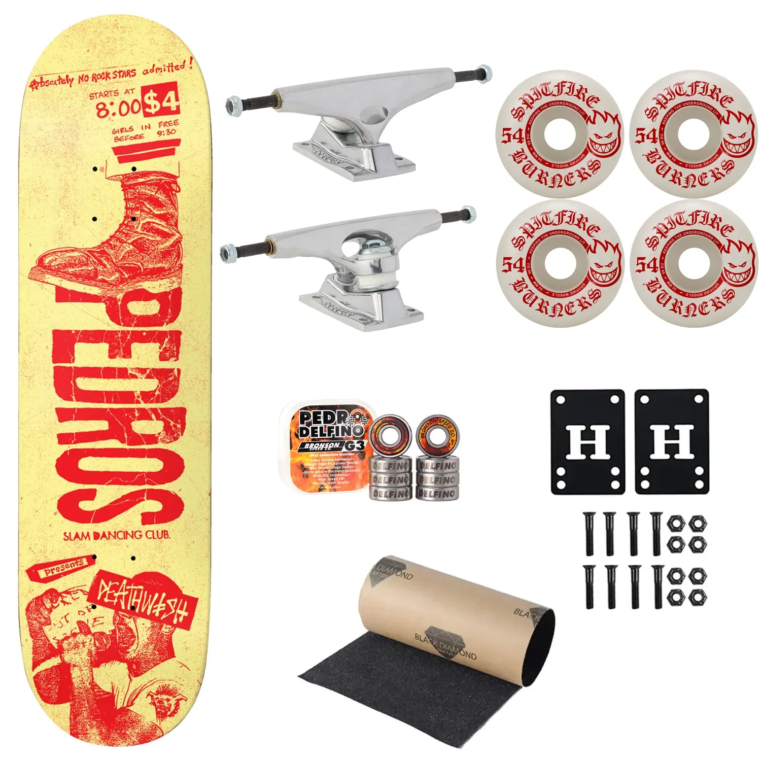 Deathwish Premium Complete Skateboard Delfino Slam 8.5" Ft. Krux/Spitfire/Bronson