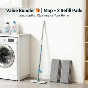 Maryya Stainless Steel Flat Mop Set – Hand-Free Push Horizontal Mop for Household Cleaning, Wash & Wipe All-in-One Lazy Mop with 2pcs Pads
