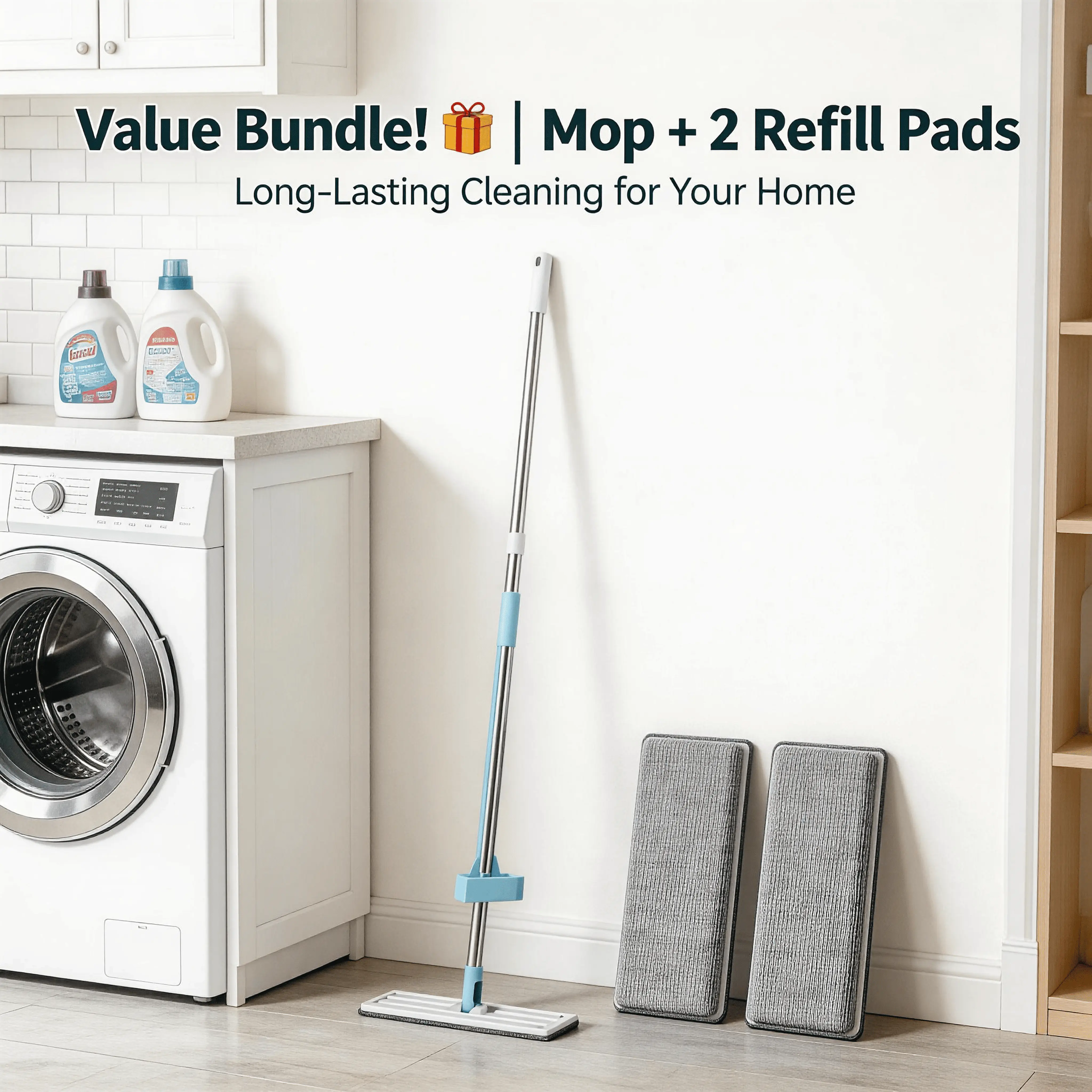 Maryya 38 Type Rotatable Stainless Steel Push Flat Mop Kit - Hand-Free Cleaning Horizontal Mop, All-in-1 Wash & Wipe Household Tool, Includes 2 Pads, 38 Type Push Flat Mop