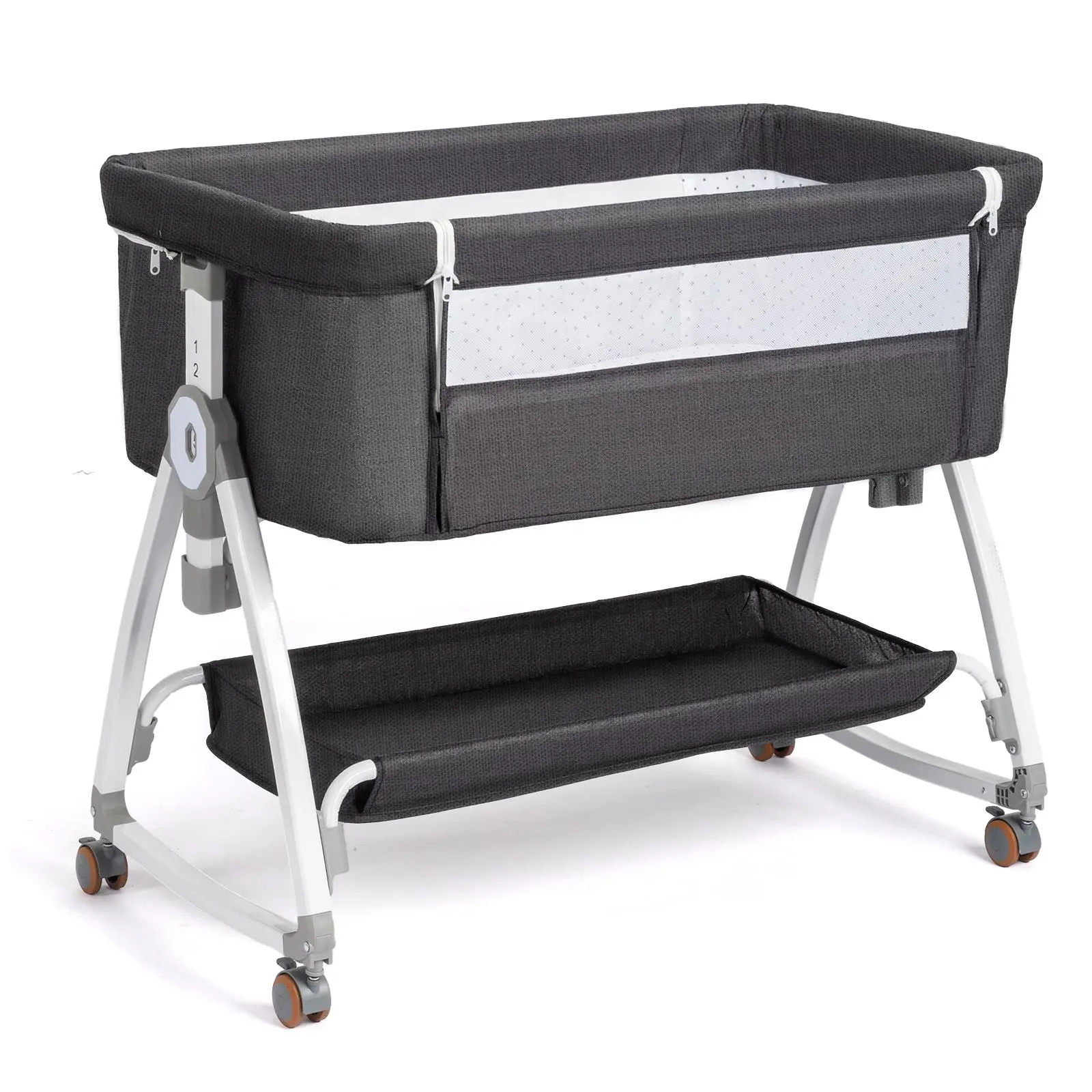 JOYMOR 3 in 1 Baby Bassinet, Bedside Bassinet for Baby, with Comfy Mattress and Wheels, 6 Height Adjustable Easy Folding Portable Bedside Crib for Newborn (Beige)