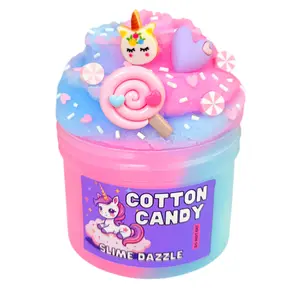 Cotton Candy Blue & Pink Cloud Slime 8 Fl OZ – Cotton Candy Scented Slime with Candy, Gummy Bear Charms & Sprinkles – Beginner Friendly Drizzly Texture