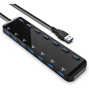 7-Port USB 3.0 Hub Splitter, USB Extender Ultra Slim Data USB Hub with Individual Power  and LEDs