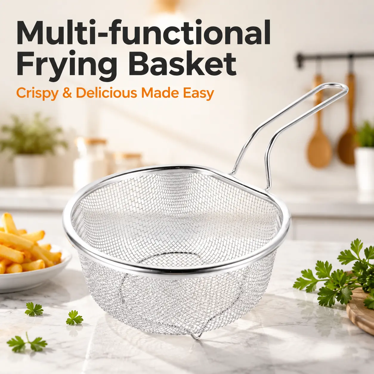 Stainless Steel Frying Basket Nonslip Handle Multipurpose Deep Fry Basket for Cooking Frying and Steaming Material for Hot Pot and Snacks