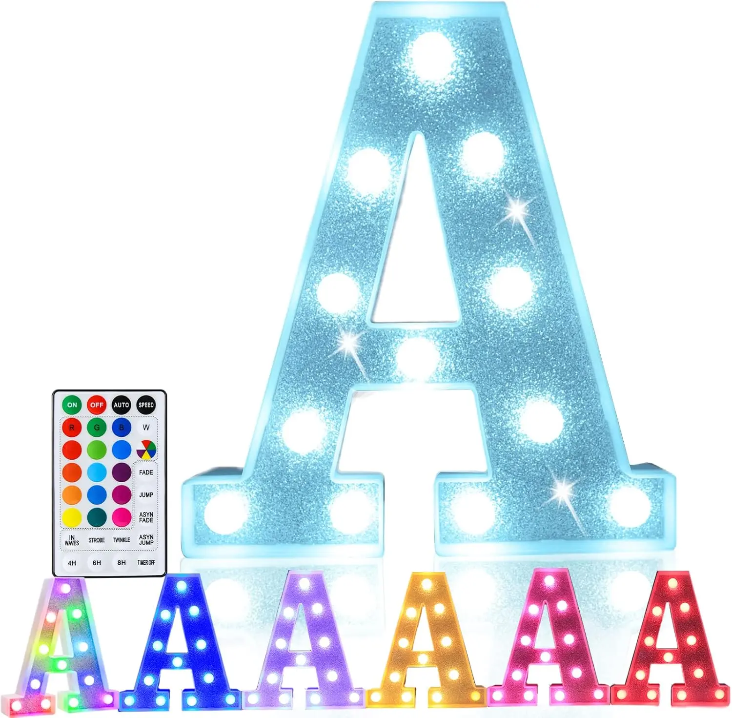 Colorful Light Up Letters, Led Marquee Letter Light Sign Battery Powered, 18 Colors Lamp with Remote for Birthday Party Wedding Home Christmas Decoration, Glitter Silver Letter A