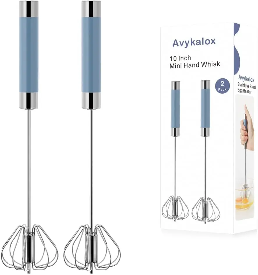 2 Pack Semi Automatic Whisk, Stainless Steel Mini Hand Push Whisks for Cooking, Easy to Use Hand Mixer Egg Beater Wisking Tool for Cooking, Whisking, Beating, Stirring