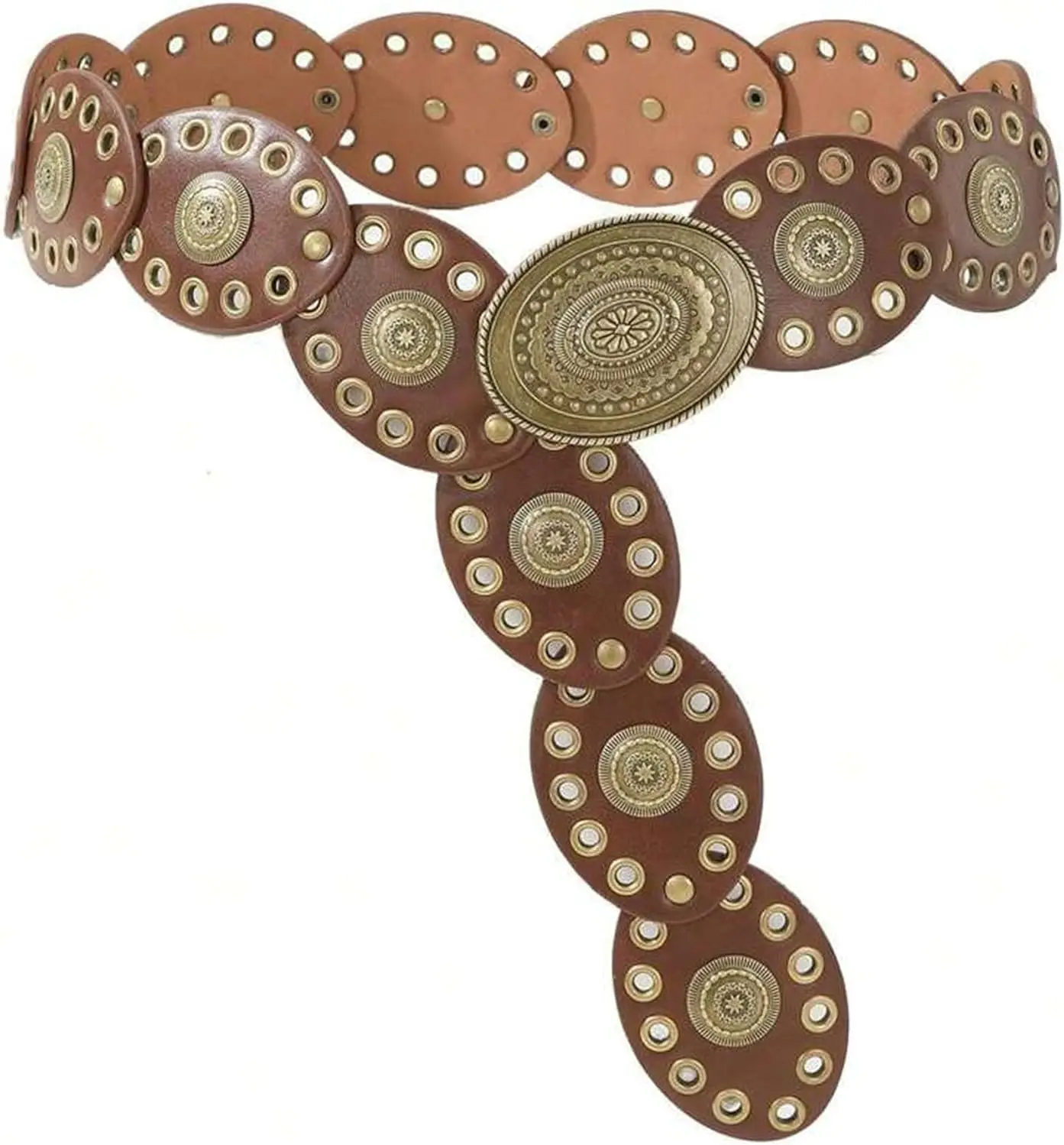 Womens Wide Western Cowboy Disc Belt  Cowgirl Concho Leather Belts Boho Style for Jeans Dress Skirt