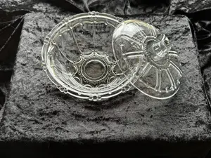 Vintage KIG Indonesia Crystal Glass Oyster Pearl Candy Dish With Lid