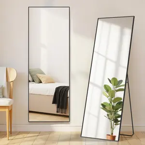 Mirror full length upgraded 16x59 body wall mirrors with shatterproof glass floor standing hanging or leaning tall mirror with stand aluminum alloy frame for bedroom cloakroom