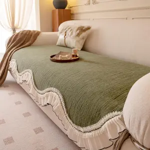 Chenille Jacquard Sofa Cover, 1 Count Leaf Embroidery Washable Sofa Slipcover, Dustproof Sofa Protector for Home Living Room Bedroom Office