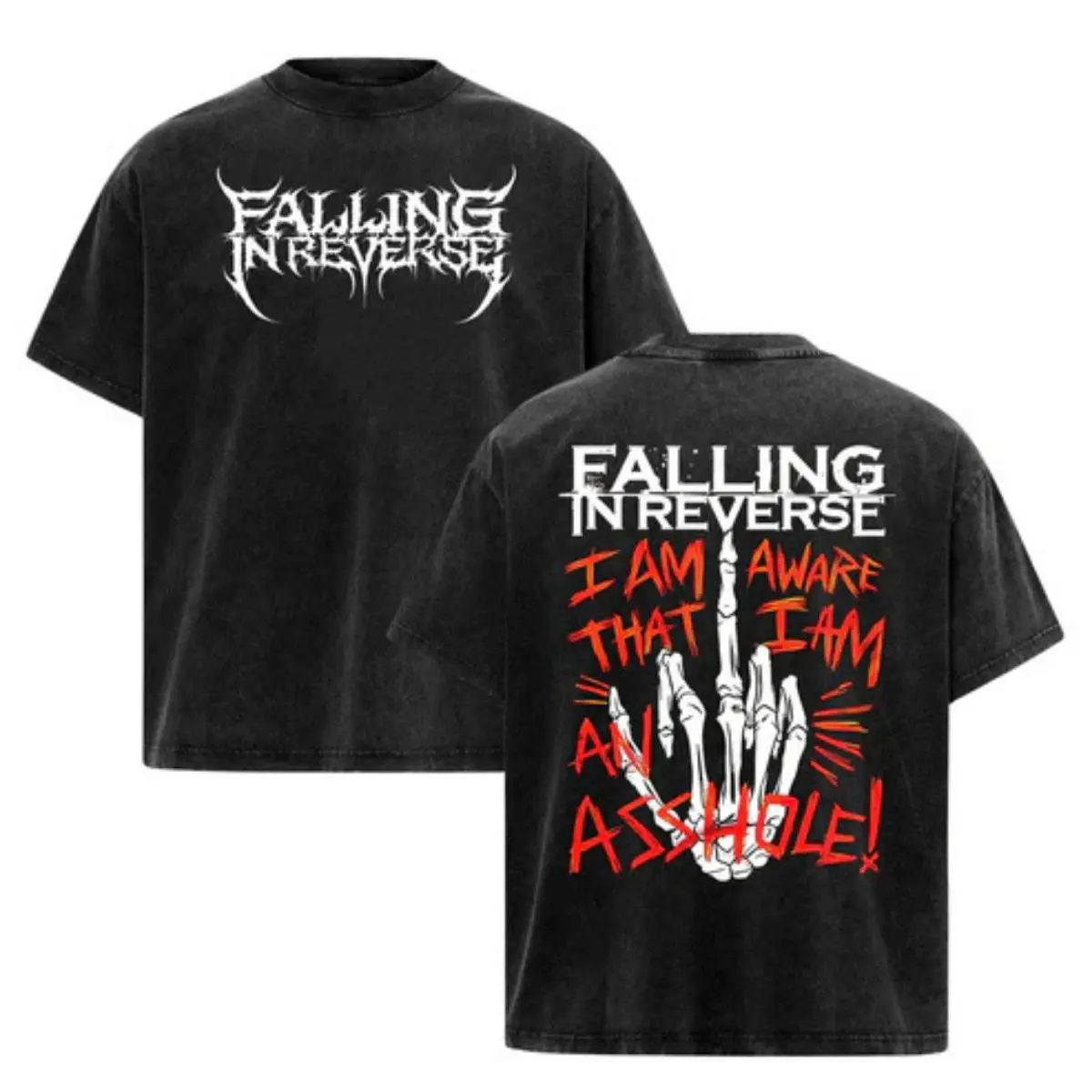 Men's Round Neck Short-Sleeve Cotton T-Shirt - Unisex Menswear, Double-Sided Falling In Reverse Rock Band Graphic Print, Soft Breathable Streetwear Casual Top