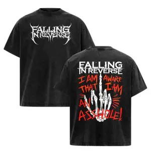 Men's Round Neck Short-Sleeve Cotton T-Shirt - Unisex Menswear, Double-Sided Falling In Reverse Rock Band Graphic Print, Soft Breathable Streetwear Casual Top
