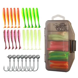 29Pcs Soft Plastic Fishing Lure and Hook Set, Paddle Tail with Weighted Jig Head Hooks, Soft Swimbait, Multi-Color, Great Action, Value Pack, Saltwater Lures, Freshwater Lures,Trout Bass Freshwater