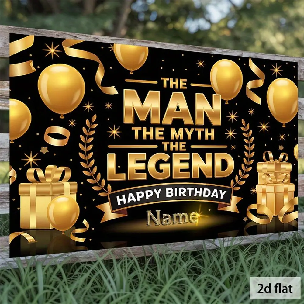 Men's Black Gold Polyester 2D Flat Backdrop, 1PC Custom "The Man The Myth The Legend" Name Reusable Birthday Party Decoration Curtain & Photography Banner (Home & Festive Supplies), Photo Booth, One-Piece