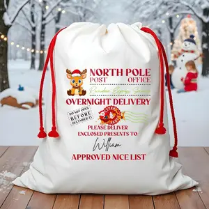 North Pole Reindeer Express Sack Personalized Christmas Delivery Gift Bag for Kids