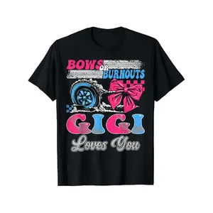 [100% Cotton] 100% Cotton Burnouts or Bows Gigi Loves You Gender Reveal Party T-Shirt - Pink & Blue Footprint & Bow Print, Unisex 100% Cotton Casual Tee for / Announcement, Reveal Outfit (Sizes S-XXXL)