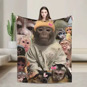 Monkey Face Collage Blanket  Soft Warm Street Trend Plush Throw Blanket For Kids Bedroom Flannel Bedspread Bed Cover A multi-functional and beautiful blanket that can be used for cheering, as well as given as a gift to Fellow fan .