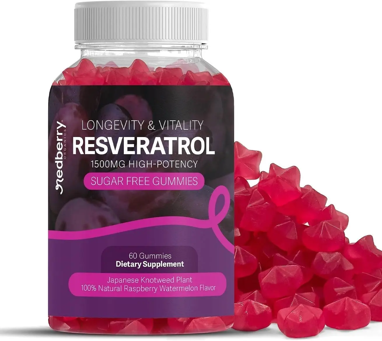 Resveratrol Supplement 1500mg Gummies | 98% Pure Japanese Knotweed | Resveratrol Organic Ingredients, Sugar-Free, Gluten Free | Daily Longevity & Healthy Aging Supplement