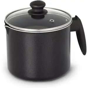 (51 Oz - 1.6 Quart) Non-stick Milk Pitcher with Glass Lid, Aluminum Frothing Jug