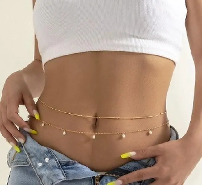 Women’s Adjustable Double Layer Waist Chain Beaded Body Jewelry, Y2K Fashion Belly Chain for Daily Wear, Beach, Party & Festival Outfits, Trendy Aesthetic Accessory for Women Styling