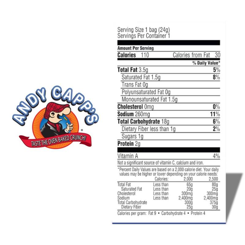 Andy Capp's Hot Fries 0.85oz 24 Pack Crispy Potato Snack Packets American Snacks for On-the-Go Snacking