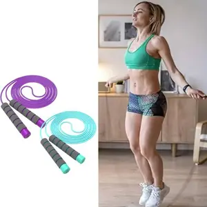 2PCS Tangle-Free Adjustable PVC Jump Rope with Skin-Friendly Foam Handles, Purple & Blue Soft Skipping Rope, for Adults, Home Workout Fitness Equipment Home Gym Kit outdoorfun